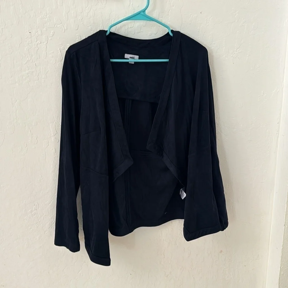 J.Jill Faux Suede Open Draped Cardigan Jacket Navy Blue Large - Picture 2 of 9